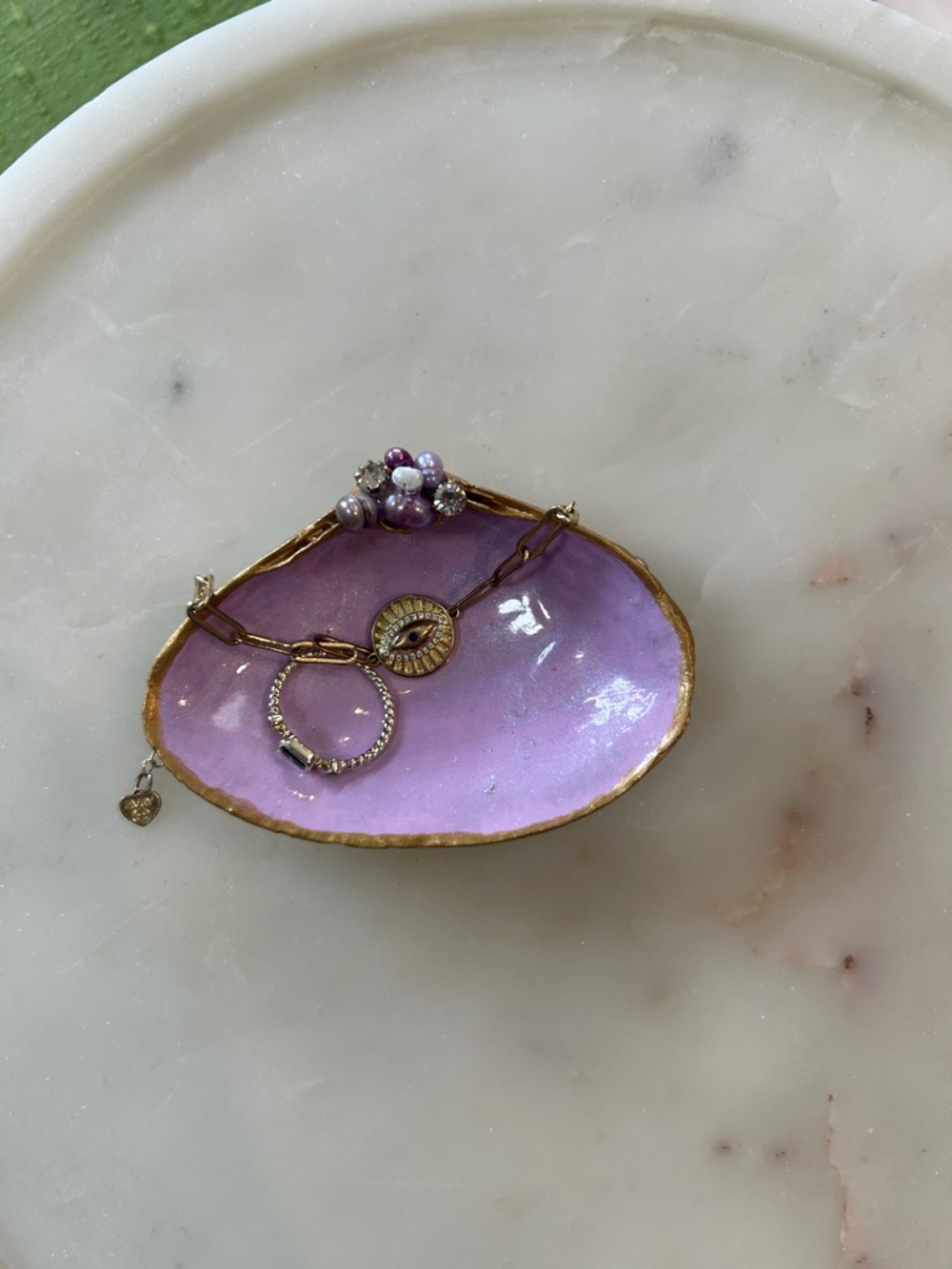 HANDMADE Lucky Lavender Real Shell Trinket Dish w bead accents